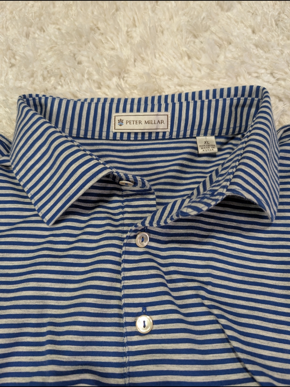 Peter Millar Men's Blue & White Striped Button-Down Shirt